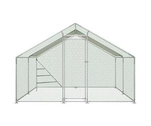Volière en métal 3 x 4 m - Grand enclos pour poules et lapins avec toit et verrou de sécurité - Résistant à l'hiver, aux prédateurs et aux UV