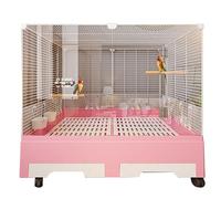 Voliere Oiseaux Interieur D'intérieur à roulettes, Cage Perroquet, Panneau Acrylique Transparent, pour Perruches, Canaris, Pinsons et Inséparables(Pink)