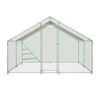 Voliere Poulailler enclos pour petits animaux - Volière en métal résistante à l'hiver 3 x 4 m - Étable sûre avec enclos à enclos libre, toit, cadre d'escalade et château - Pour grands groupes de