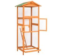 Volière pour oiseaux en bois de sapin 68 x 62 x 166 cm | Toit imperméable, plateau amovible, échelle coulissante, deux portes, maille métallique, pour l'extérieur