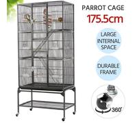 Volière XXL Yaheetech 81 x 46,5 x 175,5 cm noir avec support à roulettes, 3 niveaux, 8 mangeoires