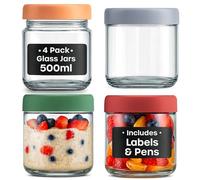 volila 4 pièces Overnight Oats Jar, 500ml Bocaux en Verre Hermétique, Bocal Overnight Oats Verre pour Salade, Yaourt, Gruau, Fraîcheur, Stockage, Mason Jar avec Couvercles