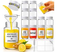 volila Fiole en Verre & Bouchon - 12 x 60 ml Mini Bouteille Verre - Pot Epices Parfait pour Mariage & Décor - 60 ml - Couvercles Blancs, Entonnoir Métal, Étiquettes, Feutre Blanc & Brosse de Nettoyage