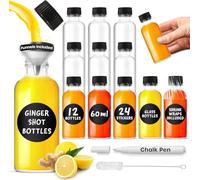 volila Fiole en Verre & Bouchon - 12 x 60 ml Mini Bouteille Verre - Pot Epices Parfait pour Mariage & Décor - 60 ml - Entonnoir Métal, Étiquettes, Feutre Blanc & Brosse de Nettoyage