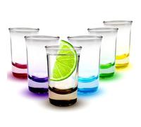 Volila Lot de 6 verres à shot colorés à base lourde de 50 ml pour alcool, vodka, expresso, tequila et desserts - Durable et réutilisable pour la maison, les bars et les fêtes