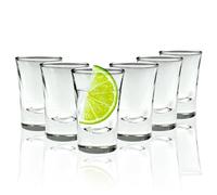 Volila Lot de 6 verres à shot transparents à base lourde de 25 ml pour alcool, vodka, expresso, tequila et desserts - Durable et réutilisable pour la maison, les bars et les fêtes
