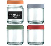 volila Overnight Oats Jar - 10oz / 500ml (lot de 4) Pot Yaourt en Verre avec Couvercle, Etiquettes et Stylo - Bocaux en Verre Hermétiques pour Vinaigrette, Avoine, Céréales et Pot Conservation Bébé