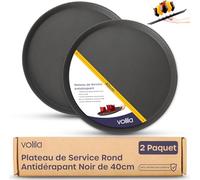volila Plateau de Service Rond Non Dérapant - Pack de 2 (40 cm) Plateau Repas pour Service A Cafe et Boissons - Plateau Antidérapant pour Fêtes, Évènements, Bars, Restaurants et Maison