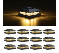 VOLISUN Lot de 12 capuchons de poteau solaires de 10,2 x 10,2 cm, pour clôture solaire - Lampes d'extérieur étanches pour poteau en bois/vinyle, éclairage noir à énergie solaire avec blanc chaud pour