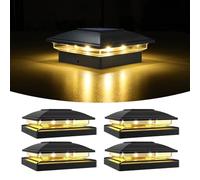 VOLISUN Lot de 4 Lampe Solaire Exterieur Lumières, Solaires de Chapeau de Poteau 2 Modes Lampe LED Etanche pour Jardin Terrasse Clôture, Convenable 8x8 9x9 10x10 cm Poteau en Bois