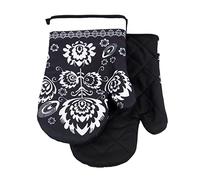 Volk K2267D Lot de 2 gants de cuisine avec aimants, gants de barbecue, gants de cuisine, gants de cuisine Noir/blanc