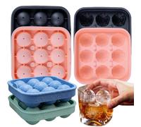 VolksRose 9 Cavités Bac à Glaçons Silicone Football Lot de 4 - Moule à Glaçons Rond avec Couvercle, Boules de Glace pour Whisky, Cocktails, Bourbon, Fans de Foot, Fêtes Sportives et Bar à Domicile