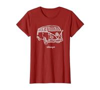Volkswagen Camper Doodle T-Shirt, Femme, Canneberge, XL