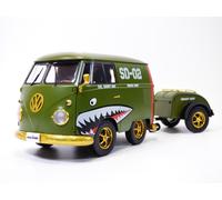 VOLKSWAGEN COMBI T1 raccourci + remorque cool army fighter 1/18 VW