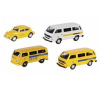 Volkswagen Set de 4 modèles Lufthansa : Coccinelle, T2 Bus, T3 Bus blanc et jaune 1/87 Schuco