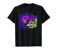 Volleyball Retro Comic Art pour Filles Bump Set Spike Repeat T-Shirt