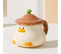 VollfitYYu Tasse à café mignonne dessin animé 3D - Tasse à café avec couvercle - Tasse en céramique mignonne - Tasse à lait avec anse - Pour femmes, filles, petite amie, homme, collègue (marron)