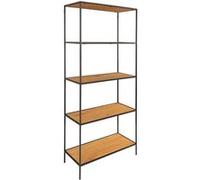 VOLLRAD - Etagère Large 5 Plateaux Acier Noir et Bois Naturel -