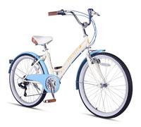 vollsch Vélo de plage hybride 61 cm à 6 vitesses pour filles de plus de 8 ans, vélo avec double freins en V, siège réglable, garde-boue bleu