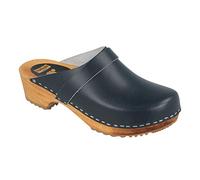 Vollsjö Femme Sabot en Bois Et Cuir/Suède Chaussures À Enfiler, Clogs À La Mode Et Confortable, Sandales Dames Chaussons Classiques Mules, Manuellement Fabriqué en EU, 38, Cuir Refendu - Bleu Foncé