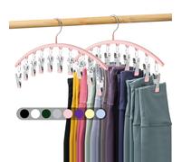 Volnamal Lot de 2 cintres en métal pour Leggings pour Placard, Pantalons de Yoga avec 10 Clips pouvant contenir 20 Leggings, cintres économisant de l'espace à Suspendre avec organiseurs de Placard