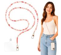 VoltCozy Cordon Téléphone Portable avec Patch Universel Sangle en Cristal Coloré Charm en Pierre Naturelle Sangle Bandoulière Anti-Perte compatible avec des Smartphones, rose pour femmes 1pcs