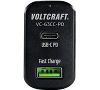 VOLTCRAFT CAS-63 Chargeur USB 63 W 1x USB-A, 1x USB-C® Power Delivery noir pour voiture USB Power Delivery (USB-PD)