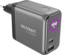 VOLTCRAFT UC-100W01 Chargeur USB 1x USB-A, 2x USB-C® Power Delivery noir GaN, USB Power Delivery (USB-PD), chargeur rapide