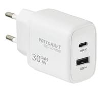 VOLTCRAFT UC-30W001 Chargeur USB 30 W 1x USB-A, 1x USB-C® Fast Charge, Power Delivery 3.0 blanc GaN