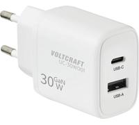 VOLTCRAFT UC-30W001 Chargeur USB 30 W 1x USB-A, 1x USB-C® Fast Charge, Power Delivery 3.0 blanc GaN