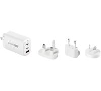 VOLTCRAFT UC-3ACX004 Adaptateur de voyage 65 W 1x USB-A, 2x USB-C® Power Delivery blanc GaN, avec adaptateur pour lEurope, avec adaptateur UK, avec adaptateur