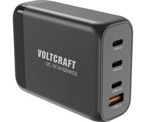 VOLTCRAFT UC-3C1A100W02 Chargeur USB 100 W 3x USB-C®, 1x USB-A Power Delivery noir intérieure GaN, USB Power Delivery (USB-PD), chargeur rapide