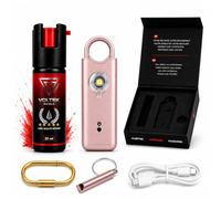 VOLTEK Guard® Kit Defense Femme, Spray Anti Agression Gel Marquant Rouge 48h Identification, Alarme Personnelle Anti Agression 140 DB, Self Defense, Flash, Sifflet de Survie, Porte Clef Alarme