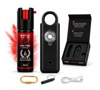 VOLTEK Guard® Kit Defense Femme, Spray Anti Agression Gel Marquant Rouge 48h Identification, Alarme Personnelle Anti Agression 140 DB, Self Defense, Flash, Sifflet de Survie, Porte Clef Alarme