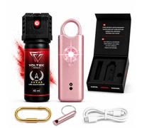 VOLTEK Guard® Kit Defense Femme, Spray Anti Agression Gel Marquant Rouge 48h Identification, Alarme Personnelle Anti Agression 140 DB, Self Defense, Flash, Sifflet de Survie, Porte Clef Alarme