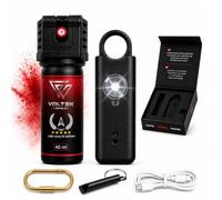 VOLTEK Guard® Kit Defense Femme, Spray Anti Agression Gel Marquant Rouge 48h Identification, Alarme Personnelle Anti Agression 140 DB, Self Defense, Flash, Sifflet de Survie, Porte Clef Alarme
