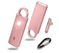 VOLTEK News kit Alarme métal loquet de sécurité Femme Defense + detecteur Porte et fenêtre autodéfense Auto Alarme Mini Autonome + sifflet Urgence personnelle Lampe puissante 135 DB, USB-C (Rose)