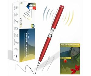 VOLTEK Stylo enregistreur Audio Micro Espion (Rouge) - 64Go - USB 3.0 Type C - Capturez avec Le dictaphones Vocal. Micro enregistreur Mini pour Réunions Conférences - E-Book Gratuit Inclus
