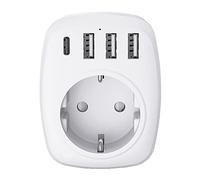 Voltman Adaptateur Voyage UE/UK - 4 Ports USB - Blanc
