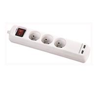 Bloc multiprise avec interrupteur 3 prises 2P+T et 2 prises USB 5V DC - Cordon H05VV-F 3G1mm² - 1,4m - Dio