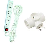 Voltman DIO013076 Bloc 6 Prises 2P + T + Interrupteur Cordon 4 m, Blanc & Rallonge Électrique - Prise MultIPrise