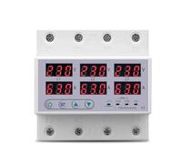 Voltmètre 3P+N sur rail DIN 3 phases - Ampèremètre réglable - Protection contre les surtensions et les sous-tensions - Protection de relais de moniteur - 1 pièce (63 A avec N 3 x 120 V)