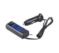 Voltmètre de voiture 3 en 1 Thermomètre et minuterie, écran LCD numérique pour véhicules 12 V DC, tensiomètre automatique alimenté par supercondensateur avec capteur de température (bleu)