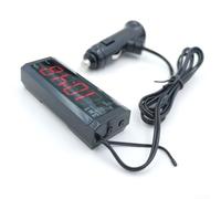 Voltmètre thermomètre 3 en 1 pour voiture, affichage numérique LCD pour tension et température intérieur/extérieur, horloge électronique multifonction avec super condensateur, CC 6 V-30 V, rouge
