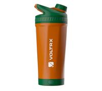 VOLTRX ChillMix Bouteille shaker isotherme en acier inoxydable - Mélangeur électrique rechargeable par USB C, pour boissons protéinées et remplacement des repas, acier chromé (carotte fluo)