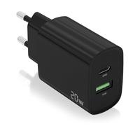 VoltShine Chargeur 20 W 1 x USB-C PD3.0, 1 x USB-A QC3.0, Noir, pour Charge Rapide d'appareils Mobiles et Accessoires.