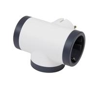 VoltShine Multiplicateur de prises 694520 : adaptateur 2P+T avec 3 prises latérales, design moderne en blanc et gris foncé, idéal pour optimiser les connexions dans les espaces restreints.
