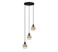 VoltShine Plafonnier - lumière en fer forgé et rotin, 3 douilles E14, dimensions 25 x 33 cm, design décoratif pour intérieur, idéal pour des environnements confortables