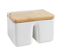 VoltShine Salière en Bambou Double avec Couvercle, Dimensions 11 x 11 cm, idéale pour Condiments, Cuisine et décoration de Table.