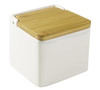 VoltShine Salière en céramique et bambou avec couvercle, idéale pour conserver le sel et les épices, pratique pour la cuisine et la décoration.